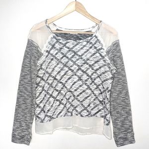 Maison Jules Sheer Panel Lace Trim Sweater Blouse